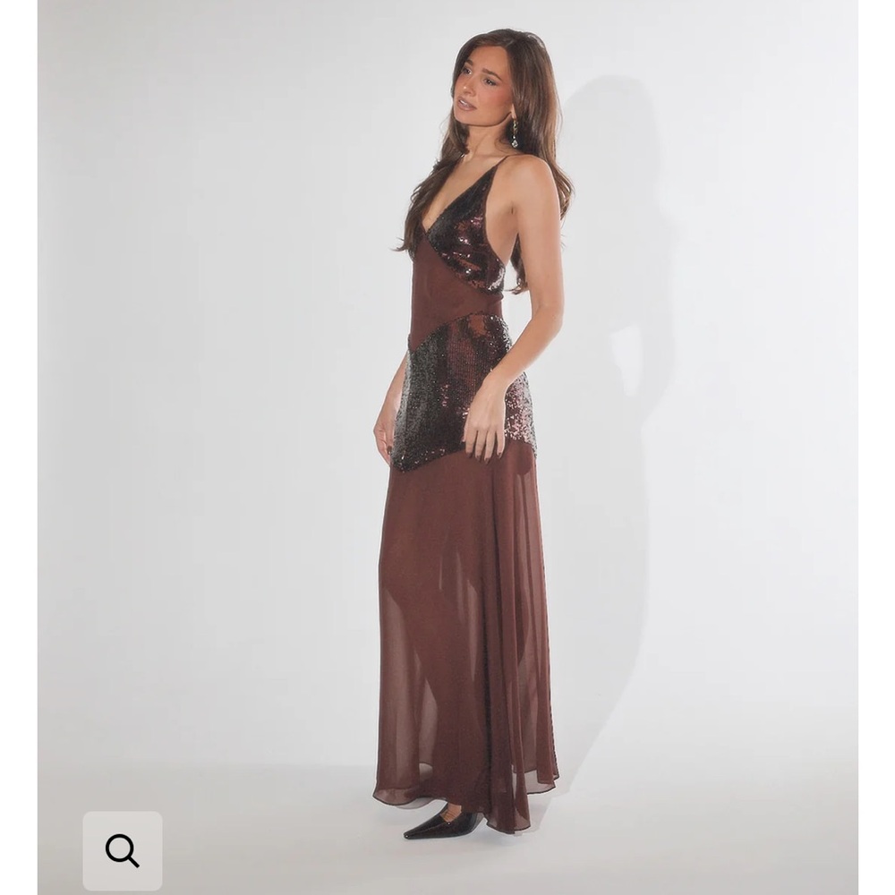 WeWoreWhat Sheer Panel Maxi Dress in chocolate